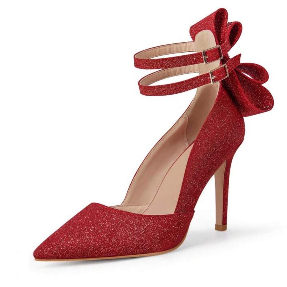 Red Glitter Bow Heels